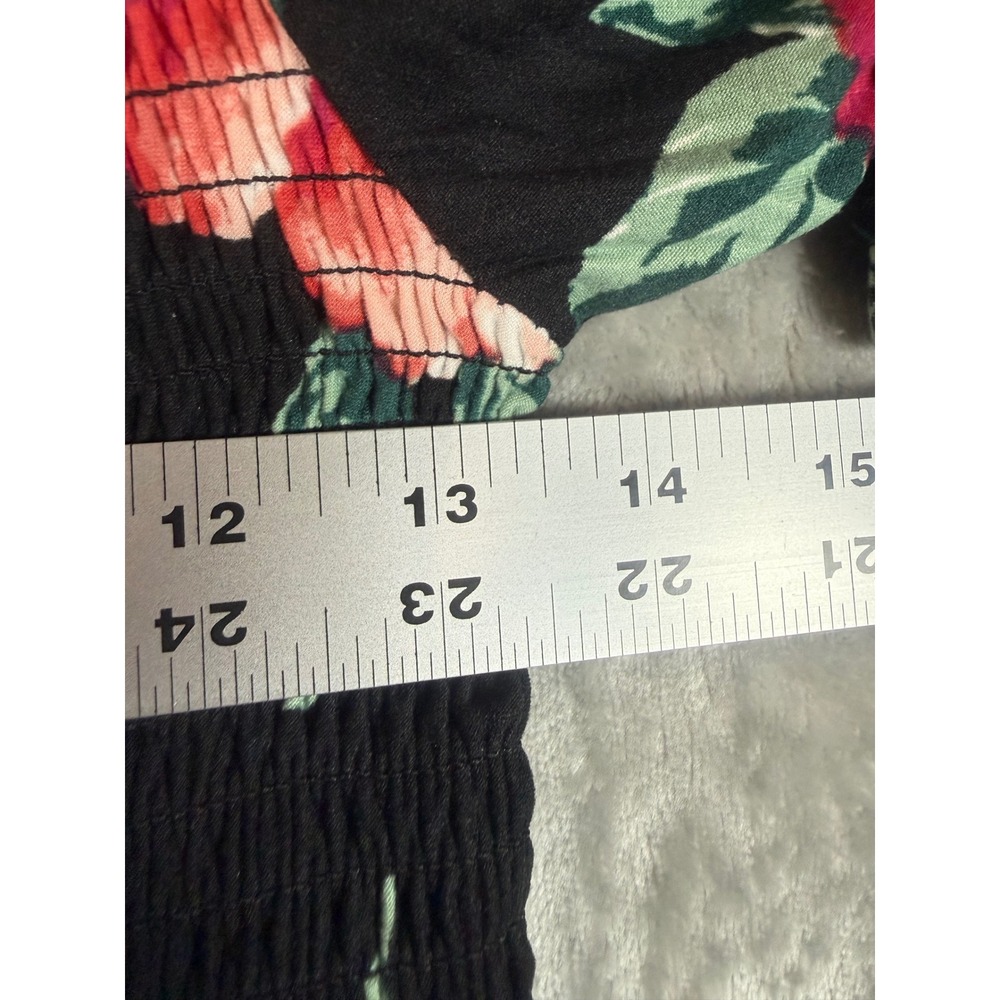 Love by Design Floral Smocked Crop Top Black Pink Puff Sleeve XL New - Picture 4 of 5